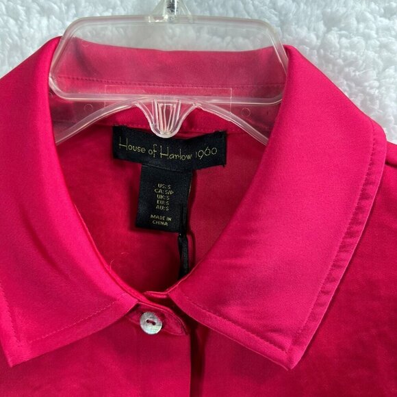 House of Harlow Satin SET Sm Top Lg pants High Elastic Waist Pink Barbiecore NWT - Picture 14 of 16